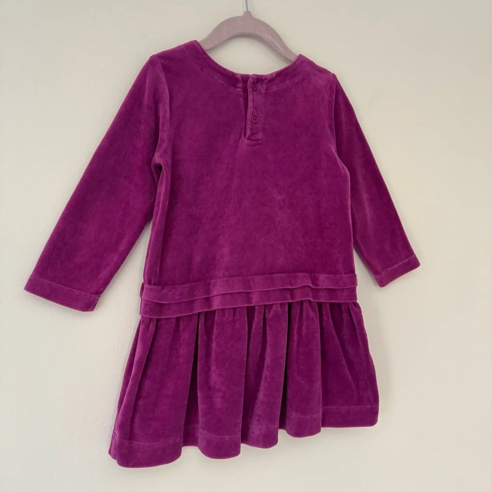 Hanna Andersson Magenta Fuchsia LS Velour Dress with Ruffle Hem, Size 3